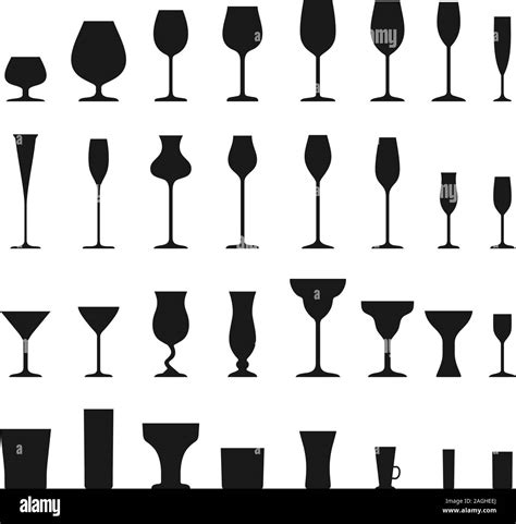 Set of different silhouettes wine glasses isolated on white background. Vector illustration ...