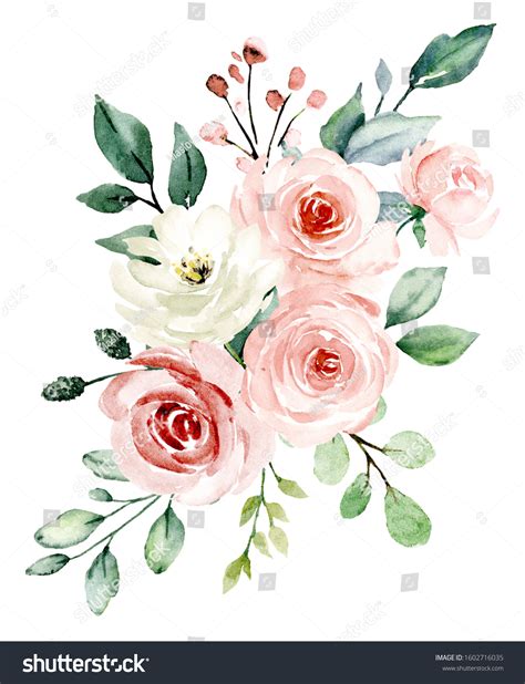 Pink Flowers Watercolor Floral Clip Art 스톡 일러스트 1602716035 | Shutterstock