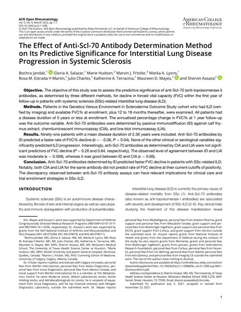 (PDF) The Effect of Anti‐Scl ‐70 Antibody Determination Method on Its Predictive Significance ...