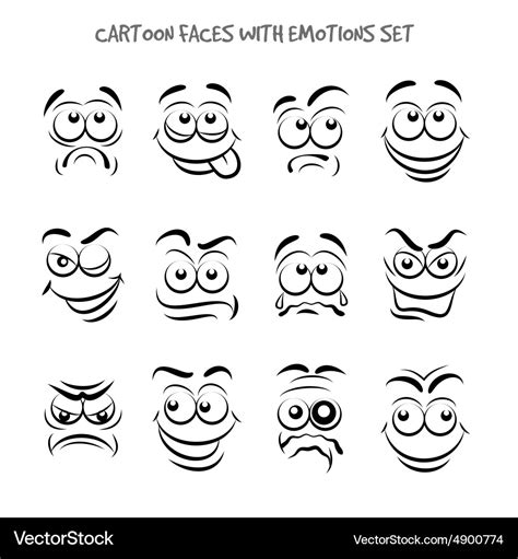 Cartoon faces with emotions set Royalty Free Vector Image