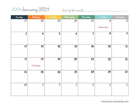 2021 Monthly Calendar Design - Free Printable Templates