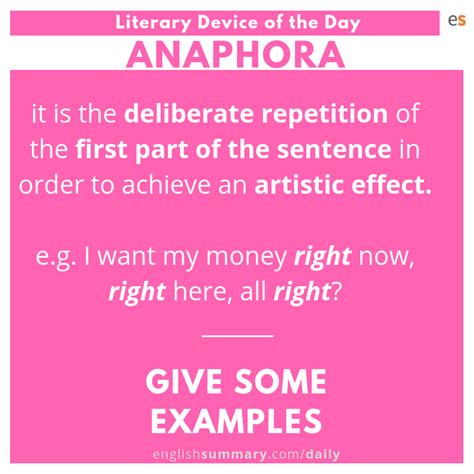 Anaphora: it is the deliberate repetition of the first part of the sentence in order to ...