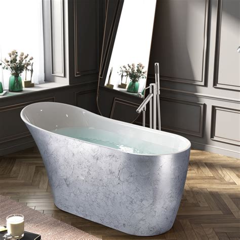 Freestanding Bathtub – 64 Inch Glossy silver Acrylic Bathtub – Stand ...