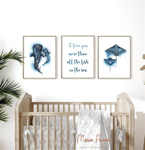 Ocean Nursery Art Prints Set Whale Shark Nautical Wall Art - Etsy