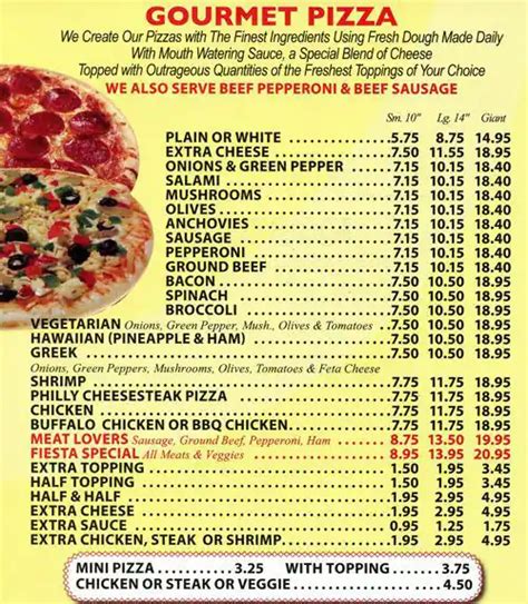 Fiesta Pizza Menu, Menu for Fiesta Pizza, Kingsessing, Philadelphia - Urbanspoon/Zomato