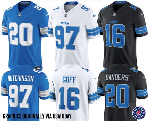 The three new Detroit Lions jerseys, as leaked by the USA Today network site