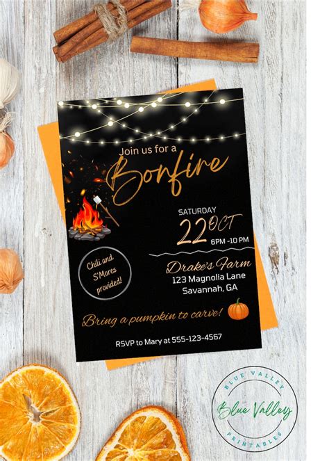 Bonfire Party Invitation Template, Digital Download, Printable Invitation, Friends, Edit in ...