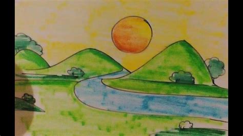 How to draw hill scenery Step by step very easy drawings - YouTube