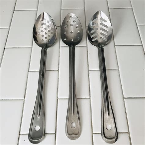 Vintage Long handle slotted industrial style kitchen spoons Stainless ...