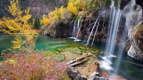 Download Hanging Lake Lake Tree Nature Waterfall HD Wallpaper