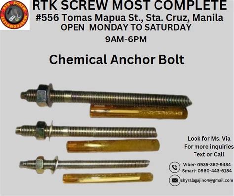 CHEMICAL ANCHOR BOLT, Commercial & Industrial, Construction Tools & Equipment on Carousell