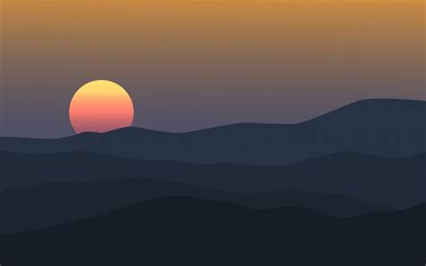 Premium Vector | Sunset over hills landscape