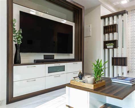 White TV Cabinet With A Laminated Finish | Livspace