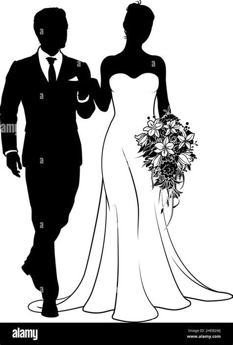 Bride And Groom Couple Wedding Dress Silhouettes Stock Vector Image ...