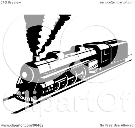 Royalty-Free (RF) Clipart Illustration of a Black And White Steam Train On A Straight Railway by ...