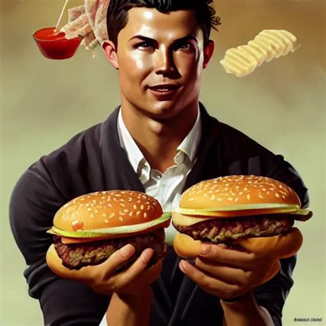 portrait of ronaldo eating hamburgers, extra onions | Stable Diffusion