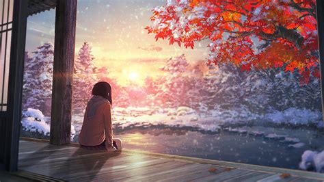 Anime, Scenery, Autumn, Sunset, 4K, 3840x2160, #53 Wallpaper PC Desktop