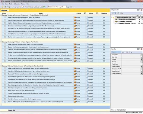 Project Migration Plan Checklist - To Do List, Organizer, Checklist, PIM, Time and Task ...