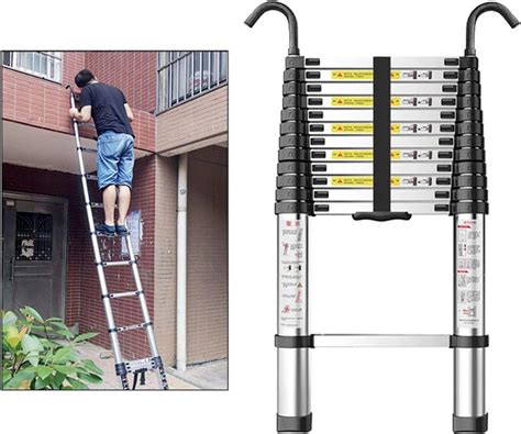 Telescoping Ladder with Hooks, 17/20/23/26 Ft Tall Non-Slip Extension Ladder for Garden Patio ...