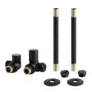 Milano - Modern Corner Thermostatic Radiator Valve and Pipe Set - Black