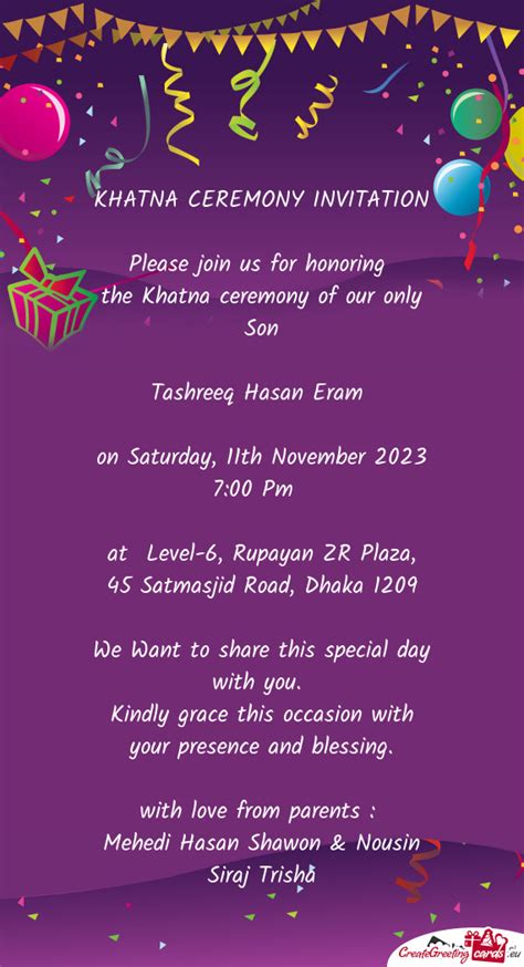 The Khatna ceremony of our only Son - Free cards