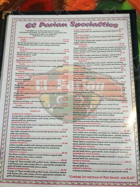 Menu at El Parian Mexican Restaurant, Arkadelphia