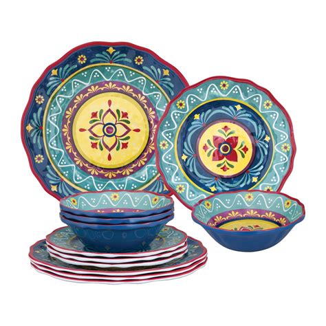 Gourmet Art 12-Piece Fiesta Floral Heavyweight and Durable Melamine Dinnerware Set, Service for ...