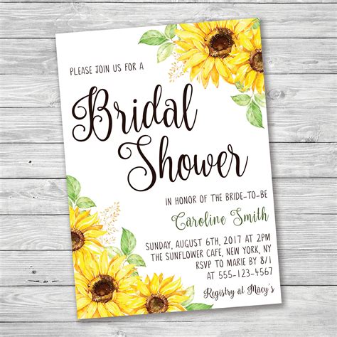 Sunflower Bridal Shower Invitation Printable Invitation | Etsy