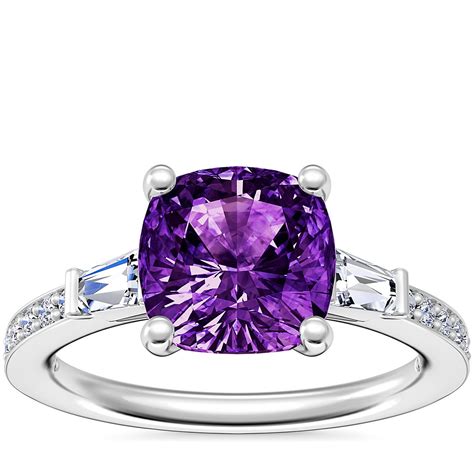 Tapered Baguette Diamond Cathedral Engagement Ring with Cushion ...