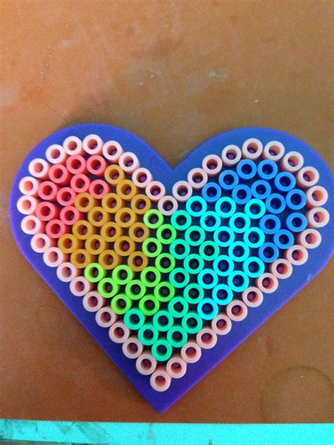 Rainbow heart perler bead :) | Melt beads patterns, Easy perler bead patterns, Perler beads designs