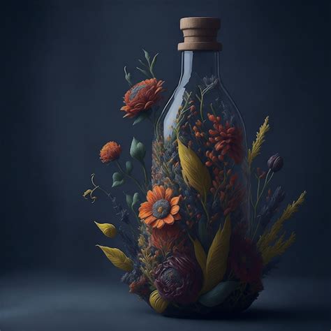 Premium AI Image | A bottle decorated with colorful flowers trending on ...