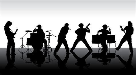 Rock Band Silhouette On Stage Stock Vector Art & More Images of Adult ...