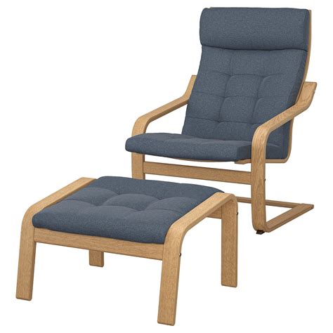 POÄNG armchair and footstool, oak veneer, Gunnared blue - IKEA