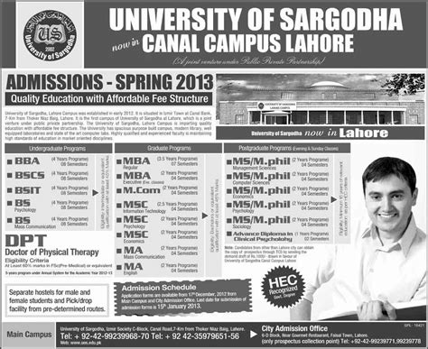 University of Sargodha Admissions 2013 - Lahore Campus