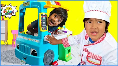 Ryan's Food Truck Play kitchen serving Pretend Play FOOD with 1hr kids video!!! - YouTube