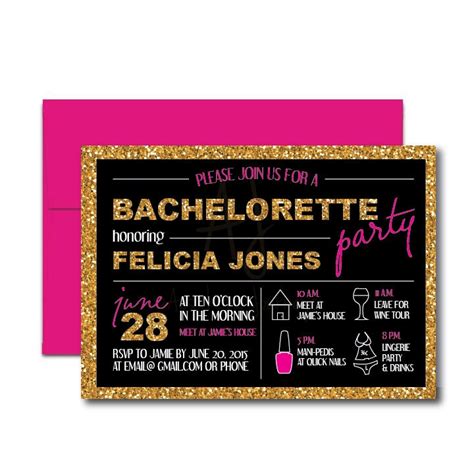 Gold Glitter Bachelorette Invite + Envelopes - Aesthetic Journeys Designs