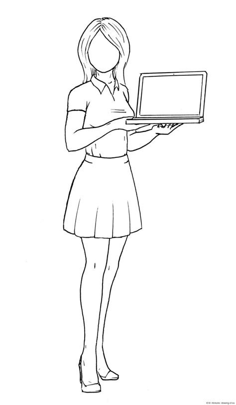 Woman with laptop draw – drawing-of.eu