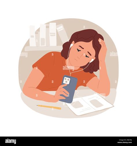 Procrastination isolated cartoon vector illustration. Teenagers bad habits, girl listening to ...