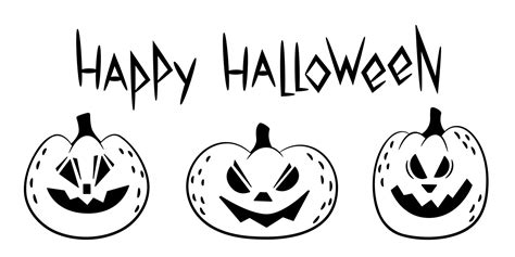 Doodle Set of Scary Pumpkins and Lettering Happy Halloween Outline Sketch 10604196 Vector Art at ...