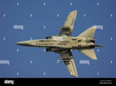 Royal Air Force Panavia Tornado F3 jet fighter plane. RAF Tornado ADV flying in clear blue sky ...