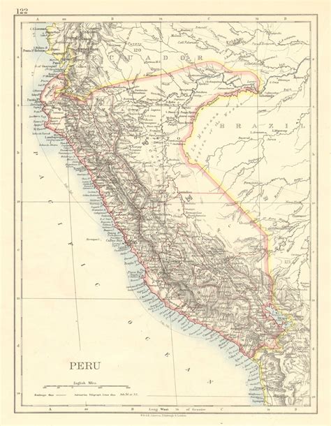 PERU. Border as before Peru-Ecuador war (1941). JOHNSTON 1899 old ...