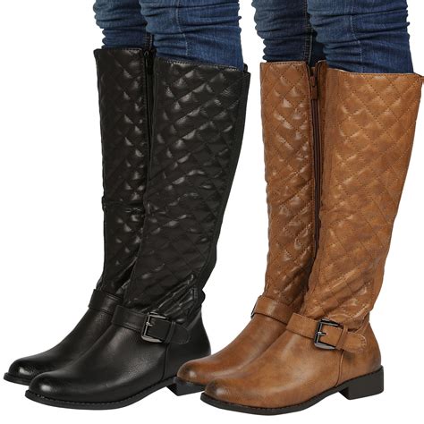 LADIES WOMENS EXTRA WIDE CALF STRETCH WINTER UNDER KNEE CASUAL BUCKLE BOOTS SIZE | eBay