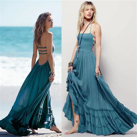 Beach dress sexy dresses boho bohemian people dress summer long blackless cotton women party ...