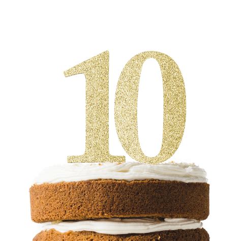 Gold Glitter Number 10 Cake Topper - Tenth Birthday Party Decorations - GenWooShop