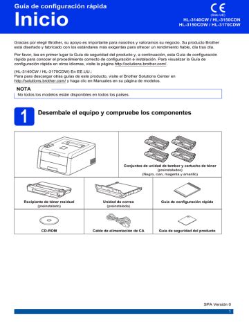 Brother HL-3140CW Color Printer Quick Setup Guide | Manualzz