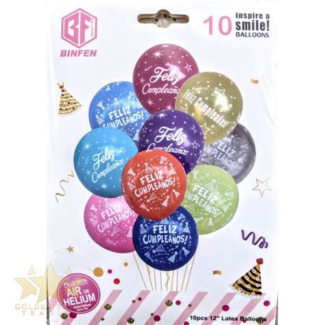 10pc Feliz Cumpleanos! Latex Balloons – Golden Stars Trading