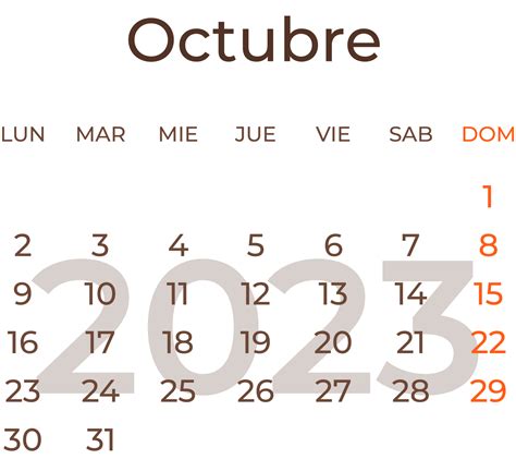 Calendar month october in spanish 2023. 19633987 PNG