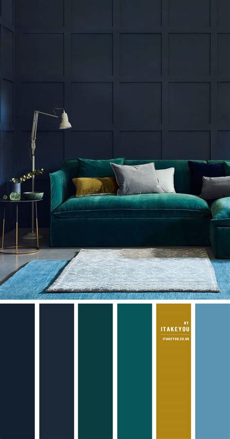 Dark Blue and Emerald Living Room , Living room colour ideas