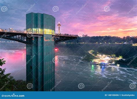 Sunset at Niagara Falls Observation Tower Stock Photo - Image of ...