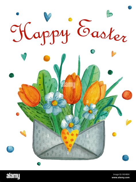 Lovely Easter greeting card with watercolor illustrations Stock Photo ...